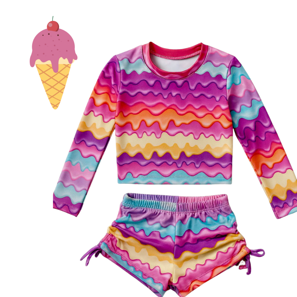 Roupa de Praia Infantil Menina Sorvetinho Com Proteção Solar UV 50+