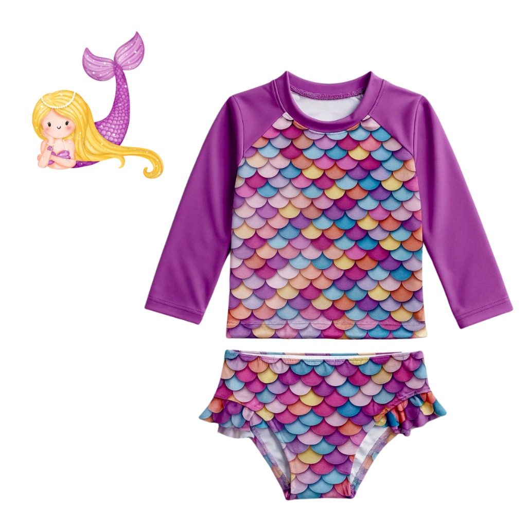 Roupa de Praia Infantil Menina Sereia com Proteção Solar UV 50+