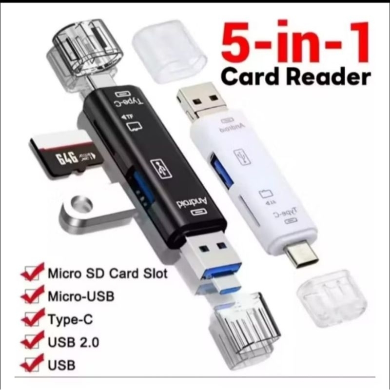 Adaptador 5 Em 1 Micro Usb, C, Tf. Sd. Otg. 3.0 Flex em Oferta na Shopee