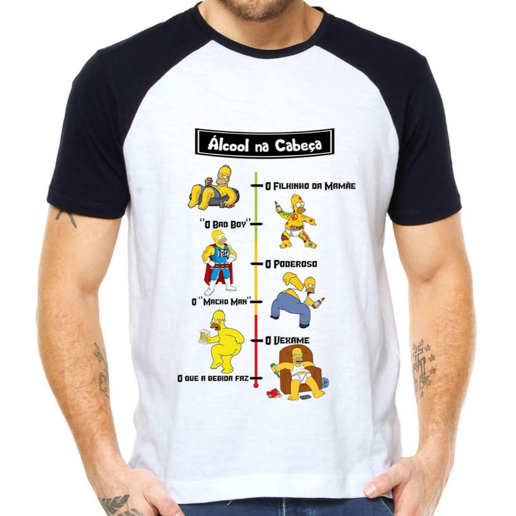 camiseta termometro alcool divertida homer simpson alcool na cabeça