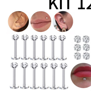 Kit 12 Piercing Labret Ponto De Luz (2.5mm) Helix Tragus Conch Aço Cirúrgico 6/8mm em Oferta na Shopee
