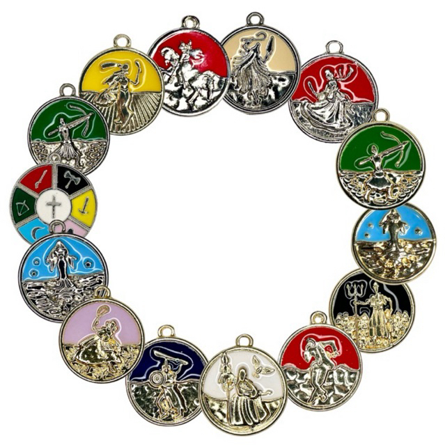 Medalhas Pingentes De Orixás 30mm Em Metal E Resina Dourada Prateada Umbanda Candomblé