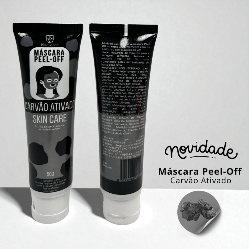 Kit 2Máscara Facial Peel-Off Carvão Ativado 50g Blue Moon – Limpeza Profunda, Controle de Oleosidade, Remoção de Cravos