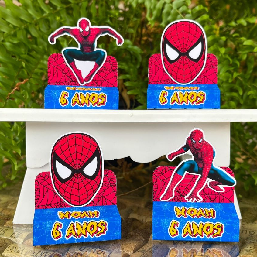 Porta Bis Duplo Homem Aranha Personalizado Festa Infantil Lembrancinha de Aniversário Enfeite de Mesa