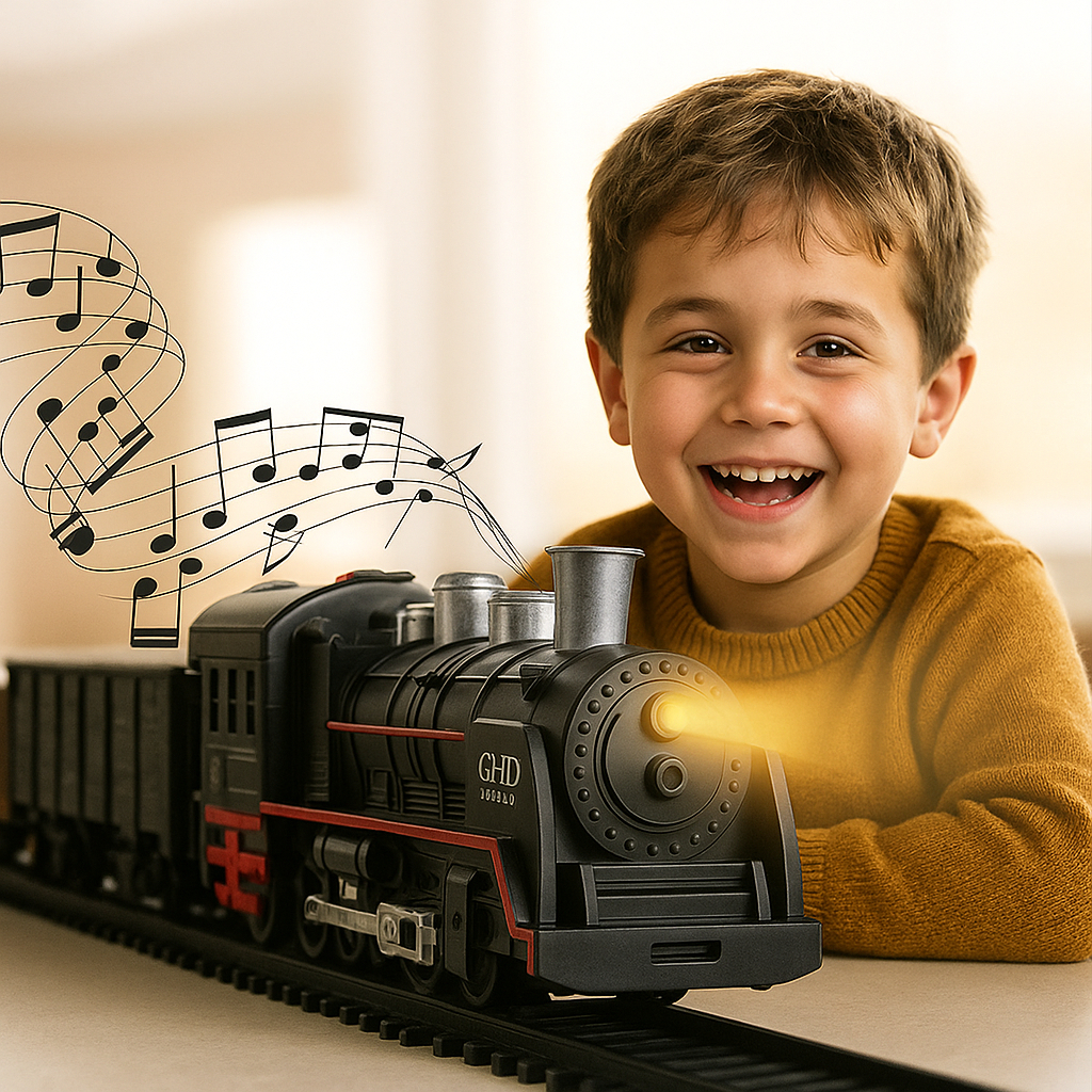 Trem de Brinquedo Infantil Locomotiva com Luz Educativa Ferrorama Premium com Trilho 2 Metros
