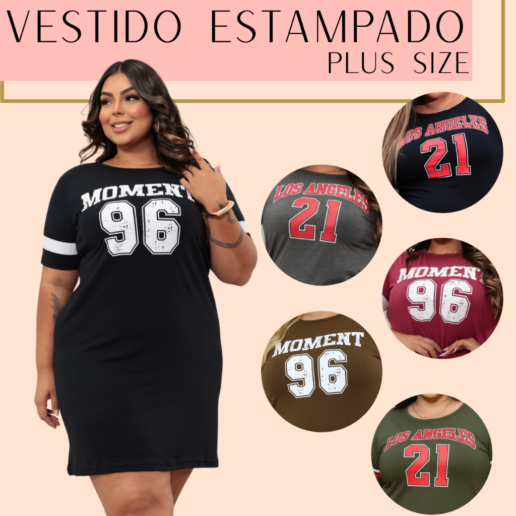 Vestido Plus Size Elegante Curve Curvy Camisão Estampado Moda Gringa veste até 56 Camisetão Feminino