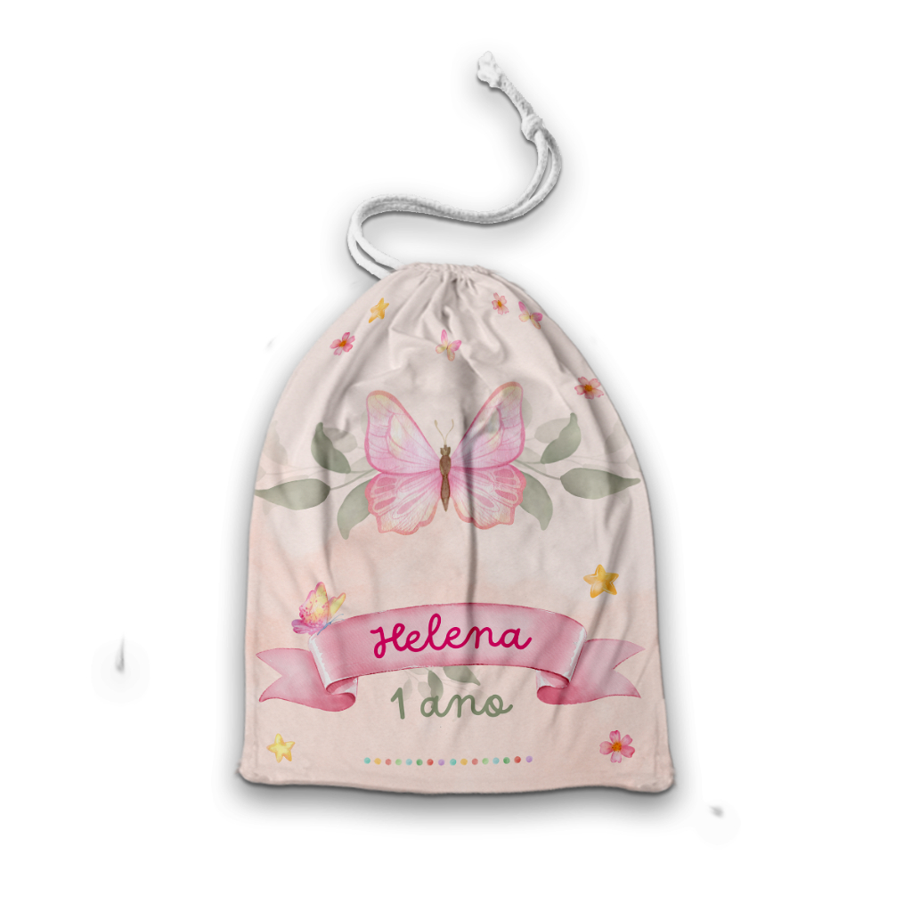 Sacolinhas Surpresa Personalizada Tecido Borboleta Jardim tamanho aprox. (15x20) Lembrancinha