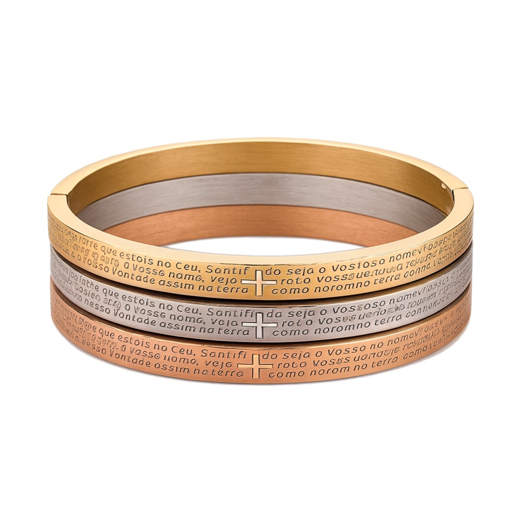 Kit 3 Trio Pulseira Bracelete Pai Nosso 4mm Aço Inox
