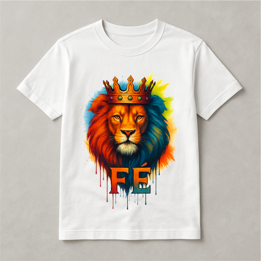 Blusa Camisa Personalizada Leão Fé Aquarela Unissex Estampada Adulto Infantil Ótimo Acabamento E DurabilidadE