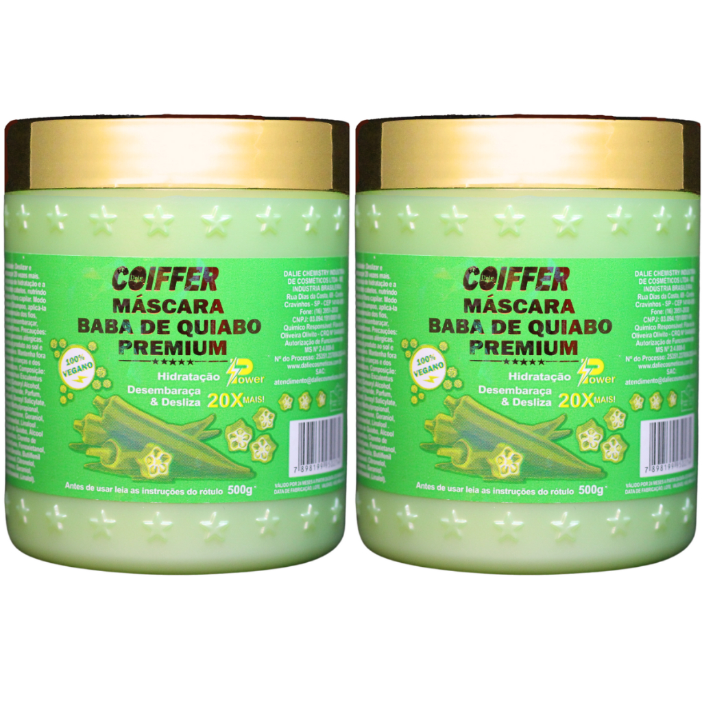 Kit 2x Máscara de Hidratação Baba de Quiabo Premium Coiffer 500g Desembaraça e Hidrata 20x Mais