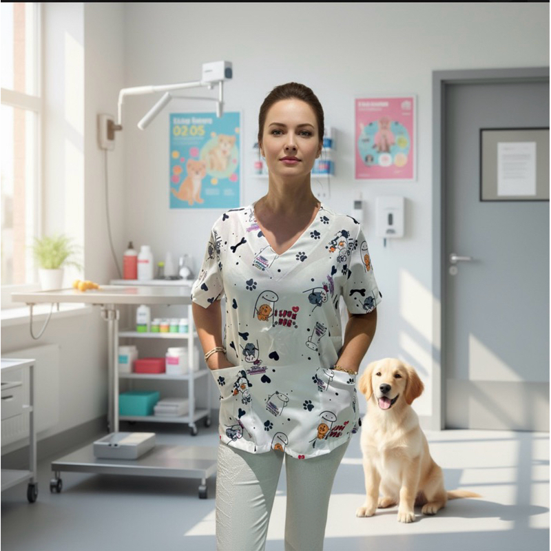 Blusa Bata Camisa Estampada  vet flork Scrub Pijama privativo Hospitalar Cirúrgico feminino enfermagem