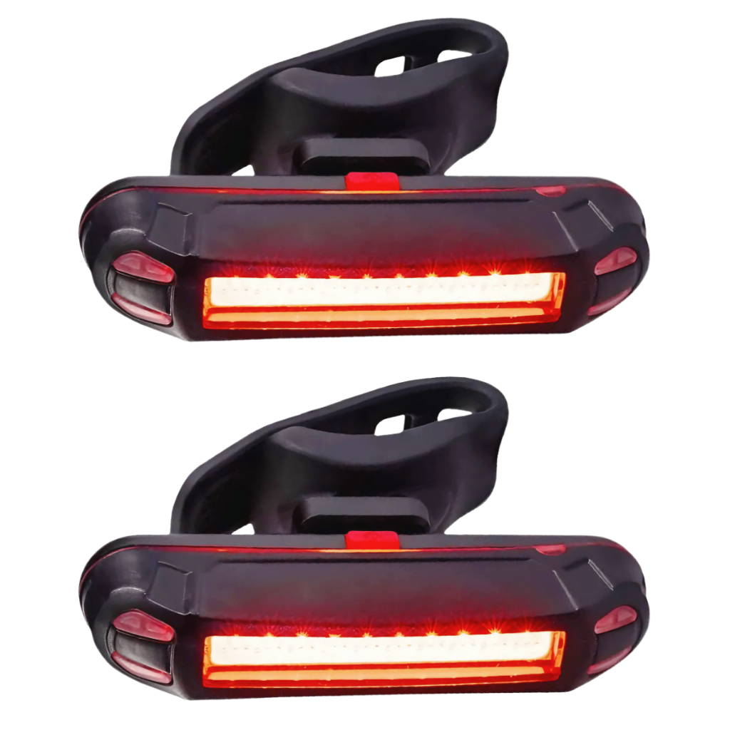 Kit 2 Lanterna Bike Bicicleta Led Sinalizador Recarregável Usb Frontal Traseiro Cor Azul Vermelho