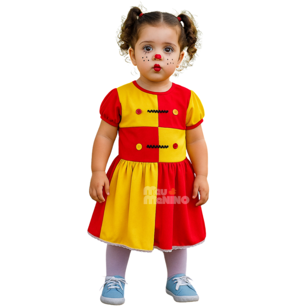 Fantasia Infantil Emília Sitio do Pica-Pau Amarelo Menina Carnaval