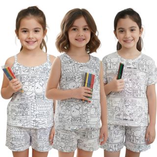 Pijama Infantil Feminino Para Colorir + 6 Canetinhas Laváveis / Desenho Criativo / Diversão e Arte em Oferta na Shopee