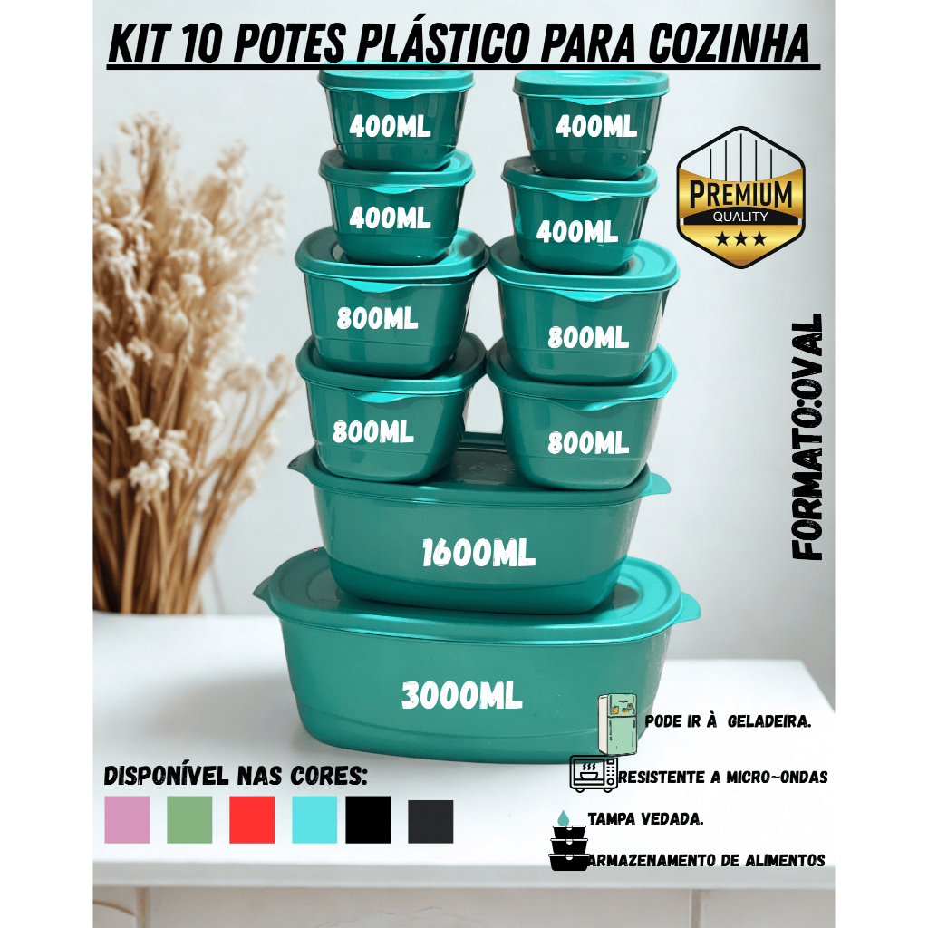 Kit 10 Potes Ovais Plásticos BPA Free – Organização de Alimentos – Cozinha Completa em Oferta na Shopee
