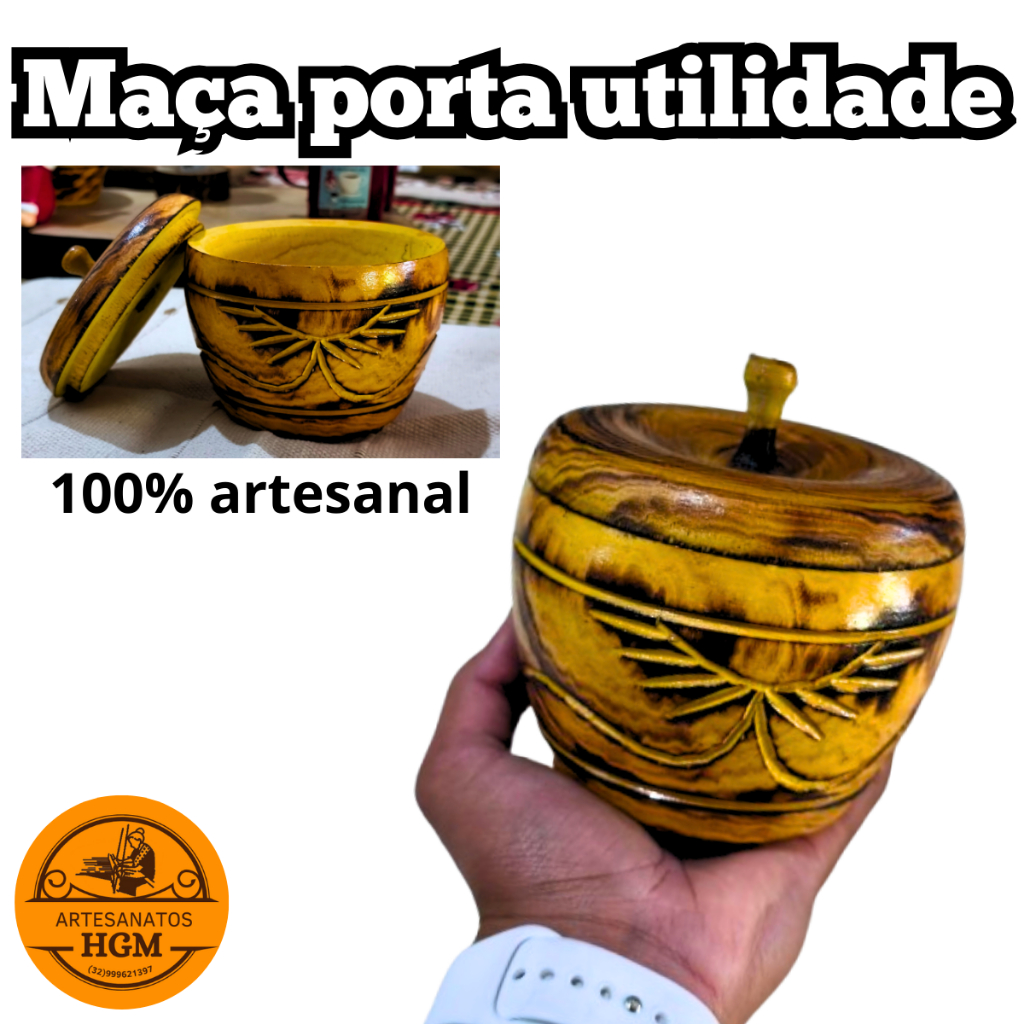 Maça pote porta utilidade artesanal madeira feito a mão util café açucar doce baleiro