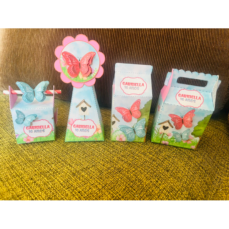 kit caixinhas Personalizadas pra aniversário e lembracinhas, tema borboletas e jardim encantado.