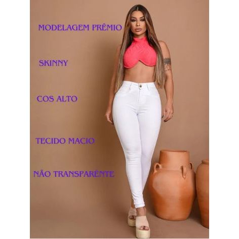 Calça Jeans Skinny Feminina Branca C/lycra Cintura Alta