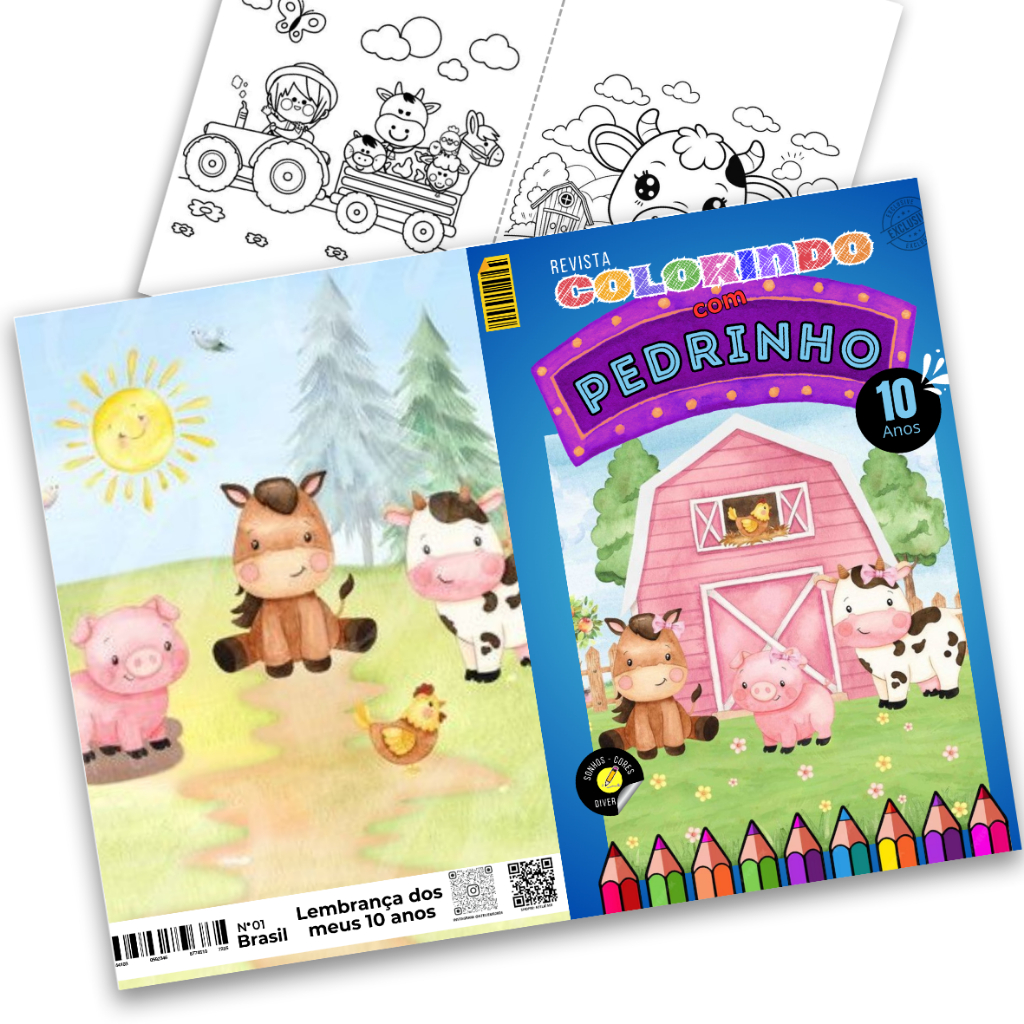 Revistinha Livro Para Colorir Personalizado FAZENDINHA ROSA. Lembrancinha de aniversário. Tamanho A5 15x21cm