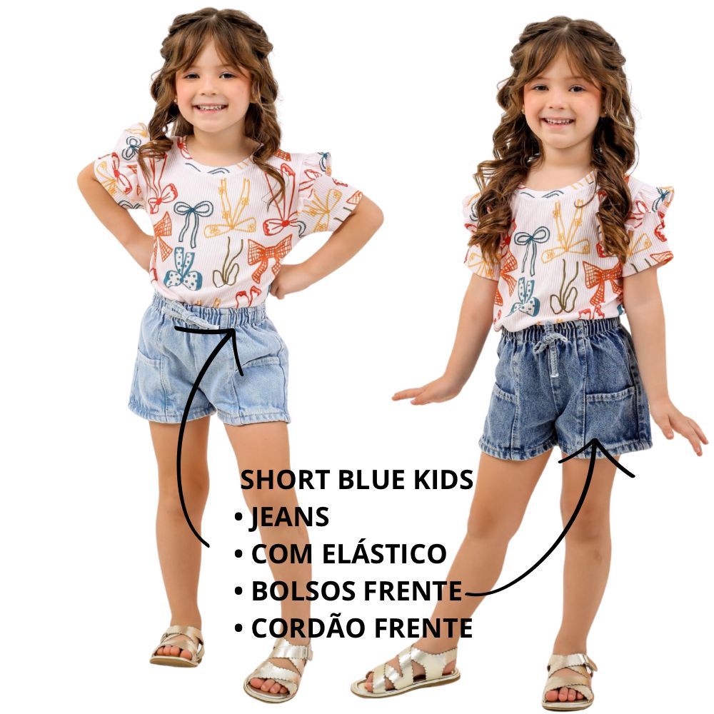Short Jeans Menina Infantil Bebê Confortavel Com Bolsos, 01, 02, 03, 04, 05, 06 Anos