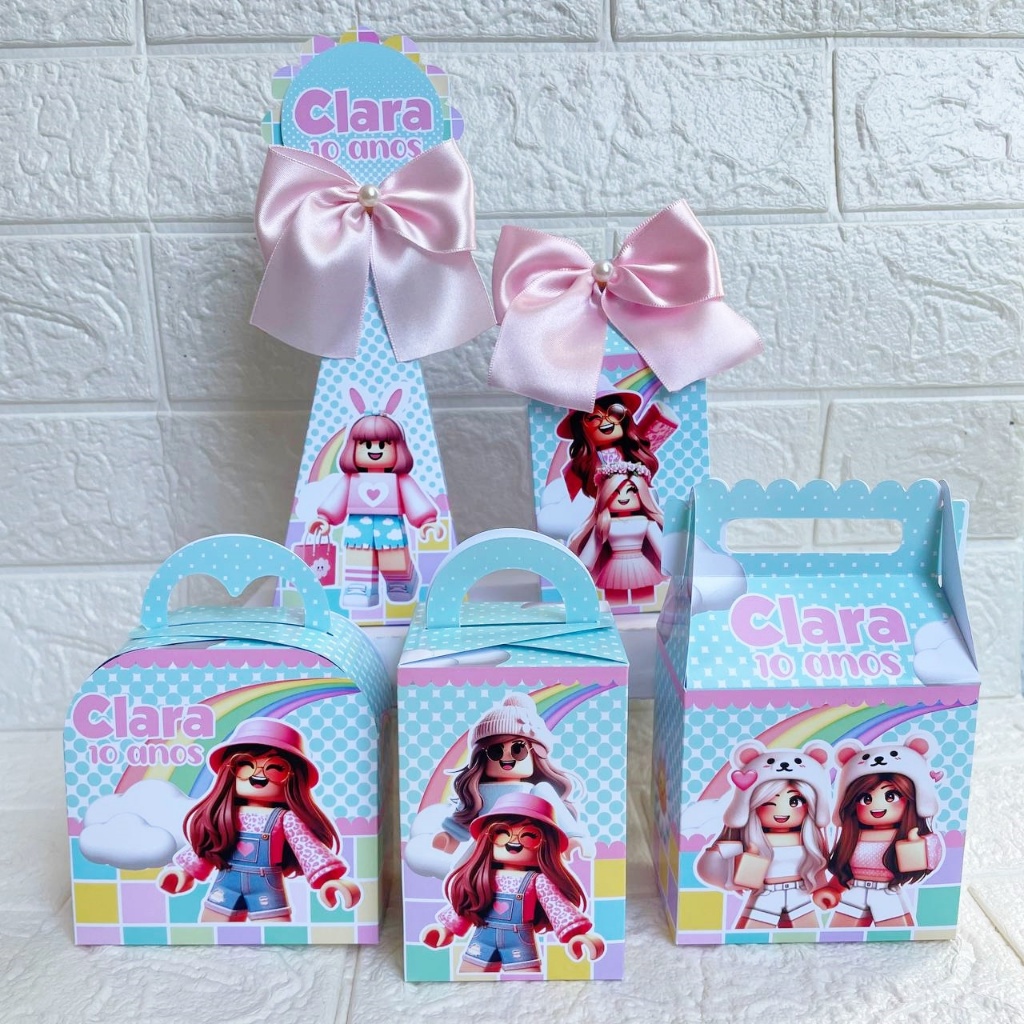 Personalizados Roblox menina – Kit Festa Caixinhas Pegue e Monte – Lembrancinhas Aniversário Infantil