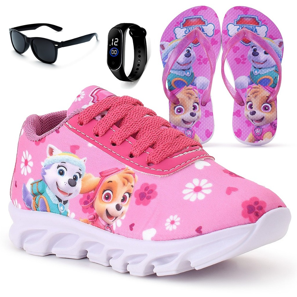 Kit Tênis Infantil Skye Menina + Chinelo + Relógio + Óculos em Oferta na Shopee