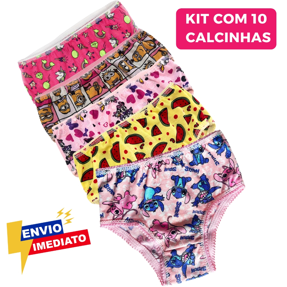 Kit com 5 10 calcinhas infatil com forro de algodão do P ao GG em Oferta na Shopee