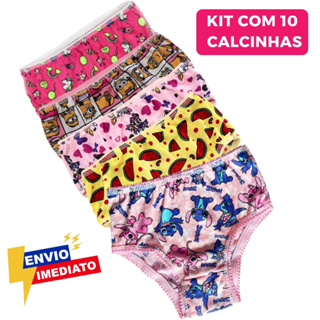 Kit com 5 10 calcinhas infatil com forro de algodão do P ao GG em Oferta na Shopee