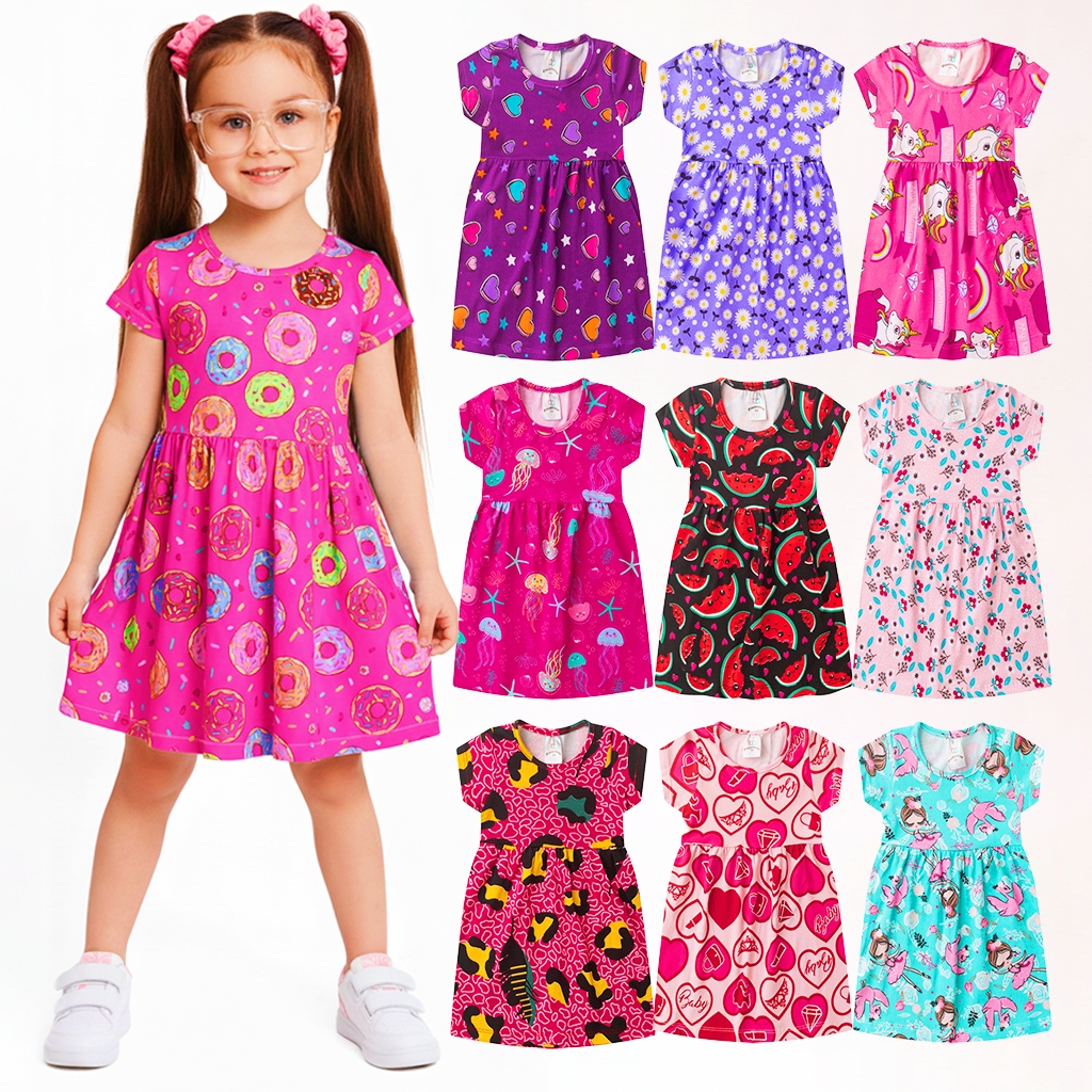Kit 3 peças Vestido Infantil Menina Feminino Verão 1 ao 8 em Oferta na Shopee