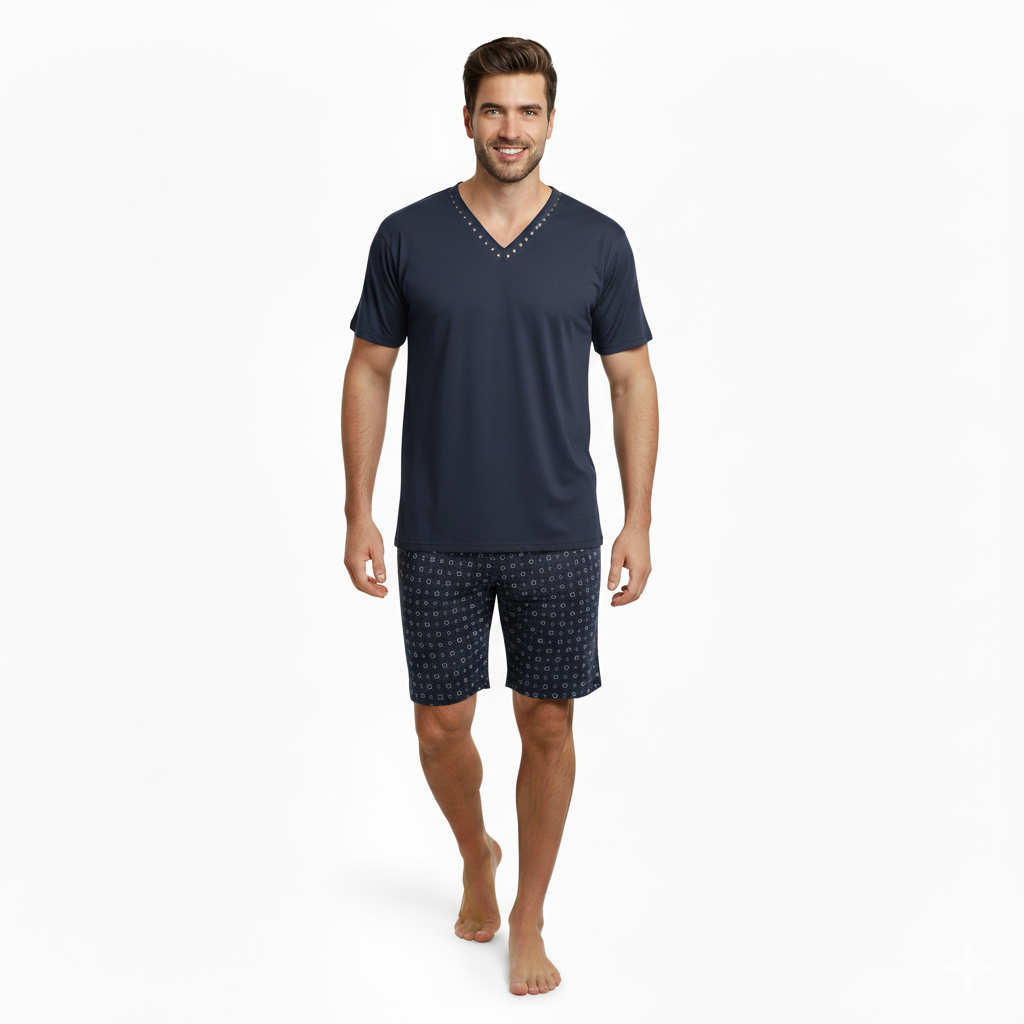 Pijama Homem Conjunto Meia Manga E Short Roupa De Dormir