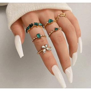 Anel De 6 Peças Vintage Diamante Esmeralda Zircon kit conjunto anéis