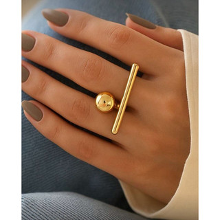 anel geométrico dourado ouro bolinha e traço reto anéis