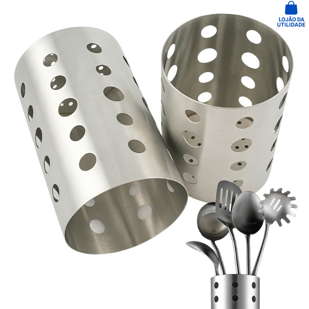 Porta Talheres Escorredor Utensílios Aço Inox 12x15cm Porta Talheres Escorredor Vazado Inox