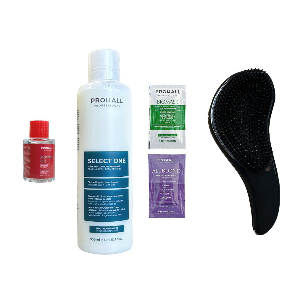 Prohall Select One Único Passo 300ml + Óleo 7ml + Escova Magica + 2 Saches Diversicados em Oferta na Shopee