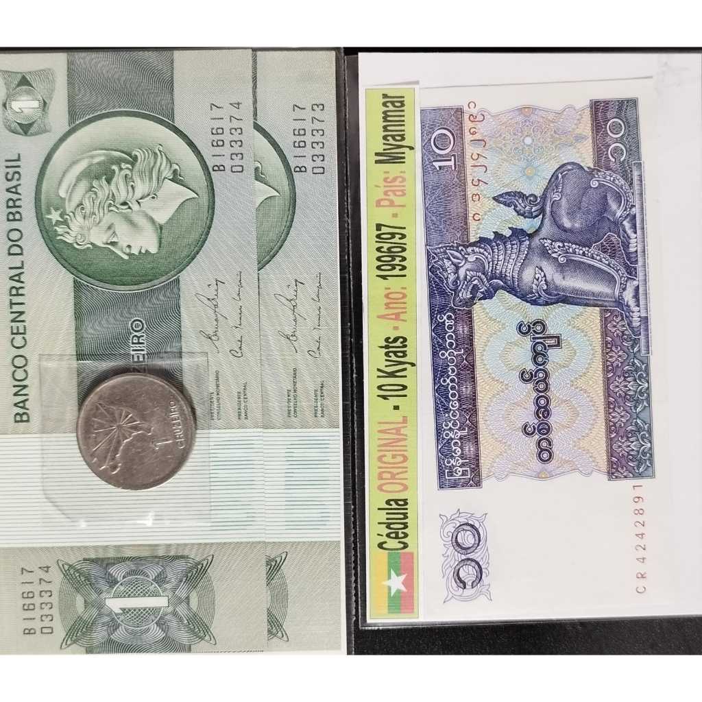 Myanmar - 1 Cruzeiro (Fe - sequencial) + 01 cédula 10 Kyats. País: Myanmar +01 moeda 1 Cruzeiro comemorativa 1972