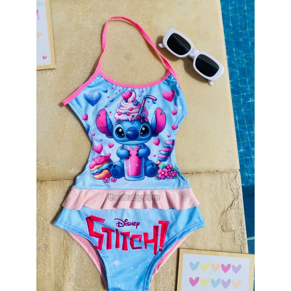 Maiô Infantil Lilo Stitch Menina Moda Praia Verão Blogueirinha Babado Proteção Conjunto Biquini Personagem Piscina 2 A 8