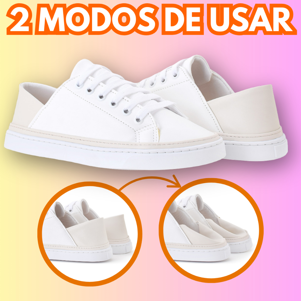 Tênis Mule Feminino Casual Conforto Slip On 2 em 1 Calce Fácil