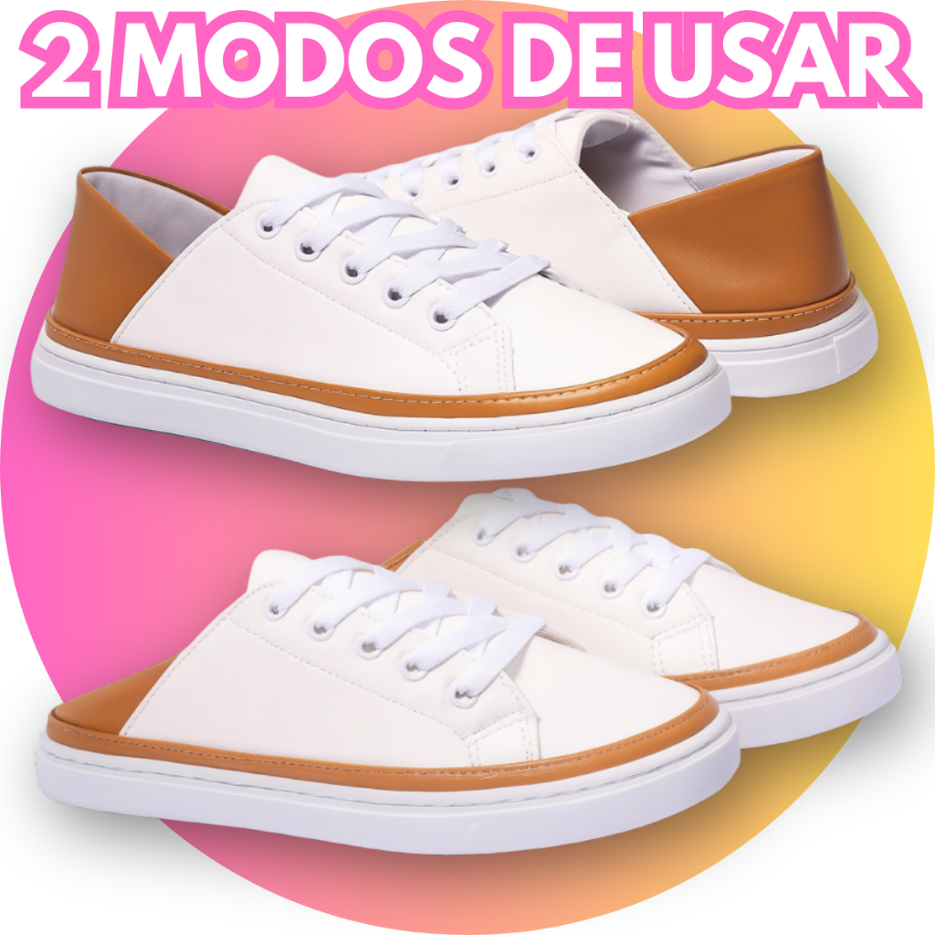 Tênis Feminino Casual Confortável Slip On 2 em 1 Calce Fácil
