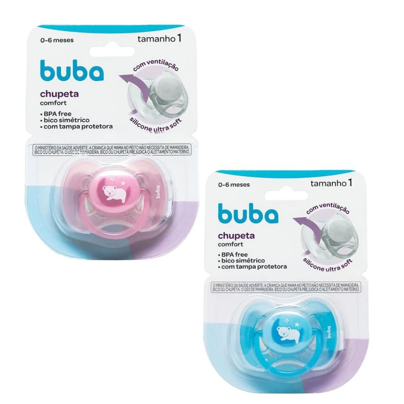 Chupeta Buba Bico Bebe com Tampa Protetora e Ventilação para Proteger a Pele do Bebê Tamanho 1