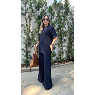 conjunto feminino oversize ana ruga calça pantalona camiseta longa manga curta confy confortavel chic elegante moderna em Oferta na Shopee