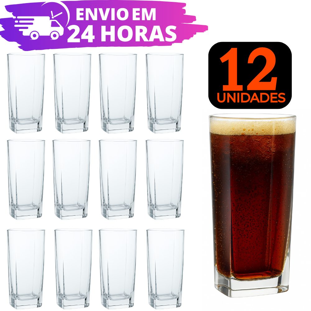 Jogo De 12, 6 e 4 Copos Vidro Texas REFORÇADO Quadrado Luxo Transparente 320ml em Oferta na Shopee