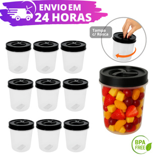 Jogo 10 Potes Redondo 500ml Tampa Preta com Rosca BPA FREE REFORÇADO Pote Mantimentos Tempero Potinho em Oferta na Shopee