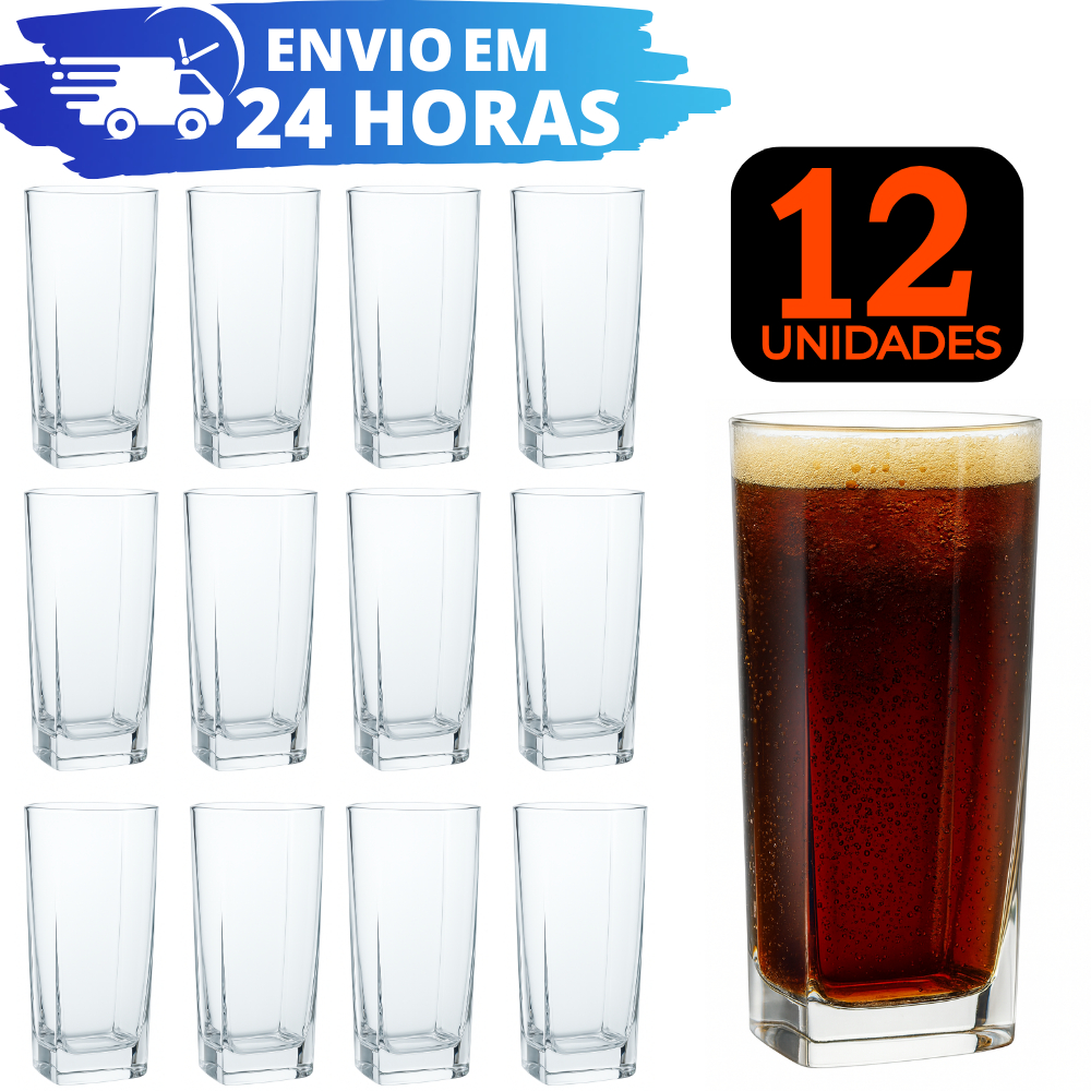 Jogo De 12, 6 e 4 Copos Vidro Texas REFORÇADO Quadrado Luxo Transparente 320ml em Oferta na Shopee