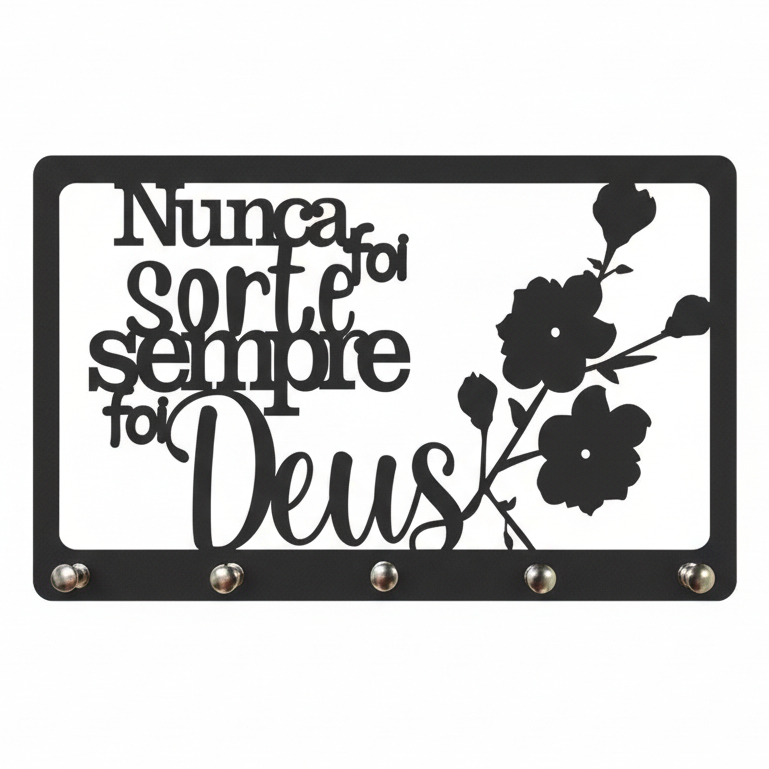 Porta Chaves Parede Adesivo "Nunca Foi Sorte" Gospel Criativo MDF 5 Ganchos Frase Decorativa em Oferta na Shopee