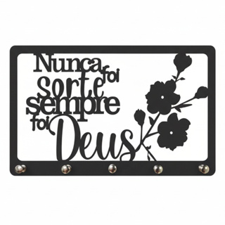 Porta Chaves Parede Adesivo "Nunca Foi Sorte" Gospel Criativo MDF 5 Ganchos Frase Decorativa em Oferta na Shopee