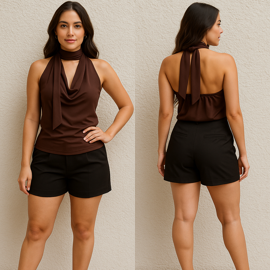 Blusa Feminina Decote Drapeado Com Costas Abertas em Oferta na Shopee