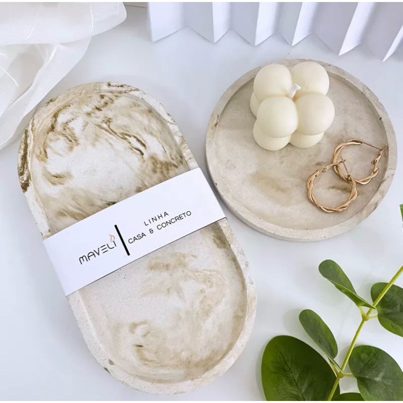 Kit Bandeja de concreto cimento Redonda e oval em Oferta na Shopee