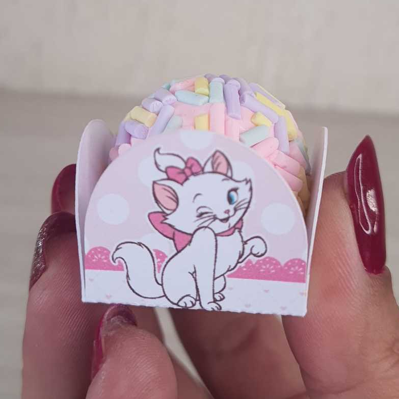 Forminhas Personalizada de Doce 4 Pétalas Gata Marie Doce, Brigadeiro, Festa, Aniversário