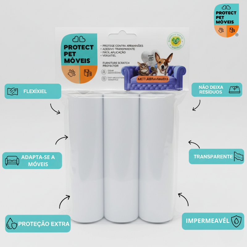 Kit Protetor Anti Arranhão Cães e Gatos 12 Metros | 4 Rolos Adesivo Transparente para Sofá Original Protect Pet em Oferta na Shopee