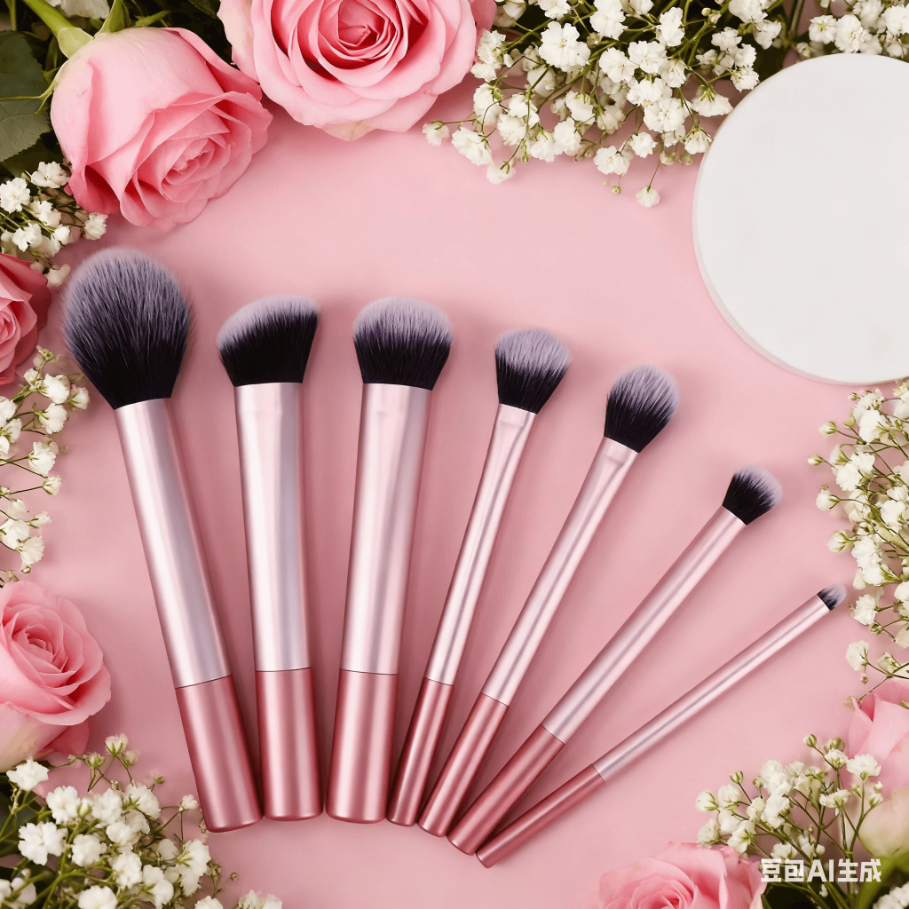 Coleção de Pincéis de Maquiagem com 7 Peças para Blush, Pó Fixador, Corretivo e Sombra.